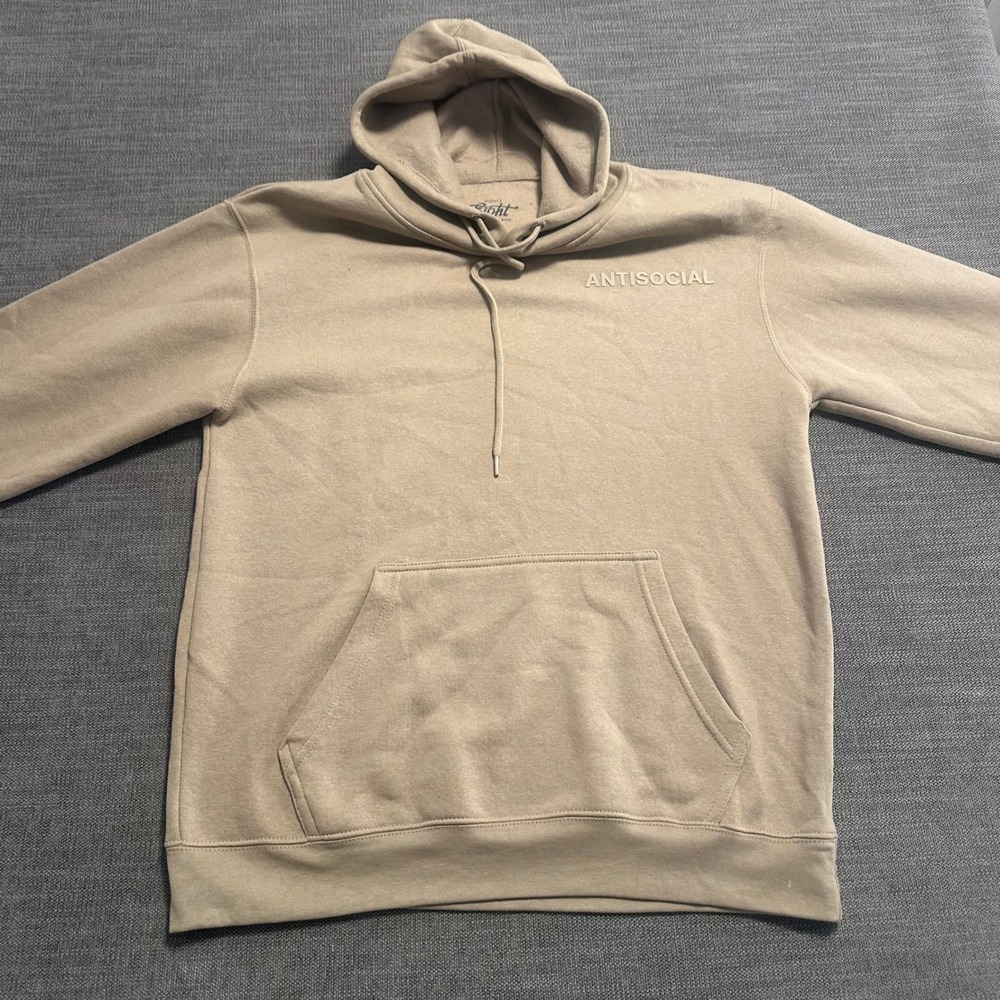 Eighty Eight Brand Hoodie Mens Large Tan Antisocial Graphic Pullover
